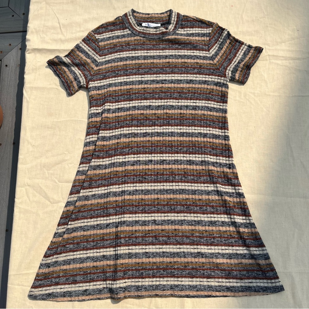 BCBGeneration Rib Knit Short Sleeve Striped Sweater Dress